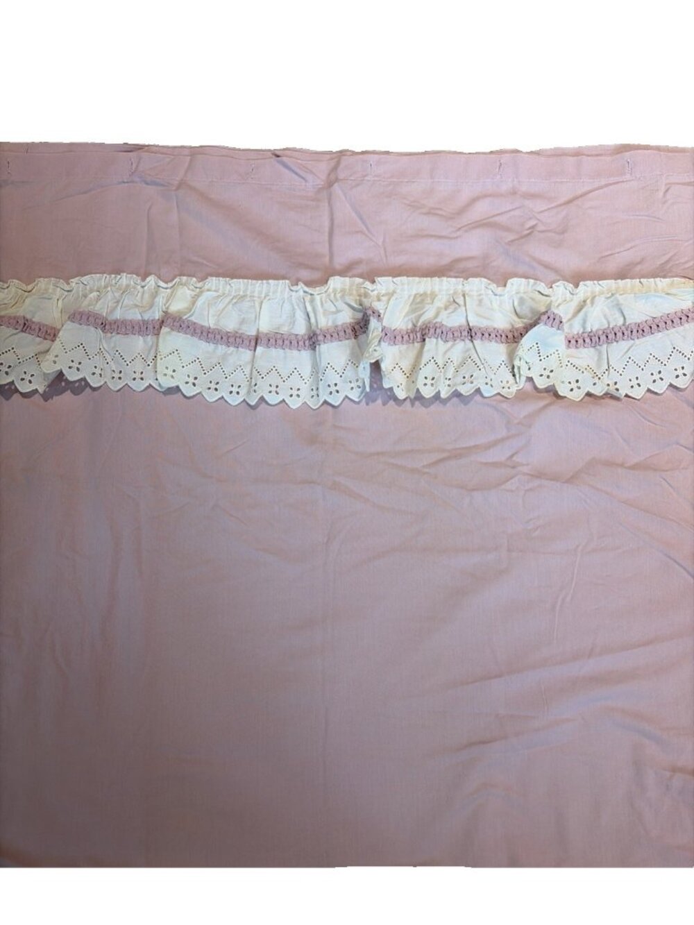 Vintage Dusty Pink Ruffled Shower Curtain Eyelet Valance Cottagecore Romantic
